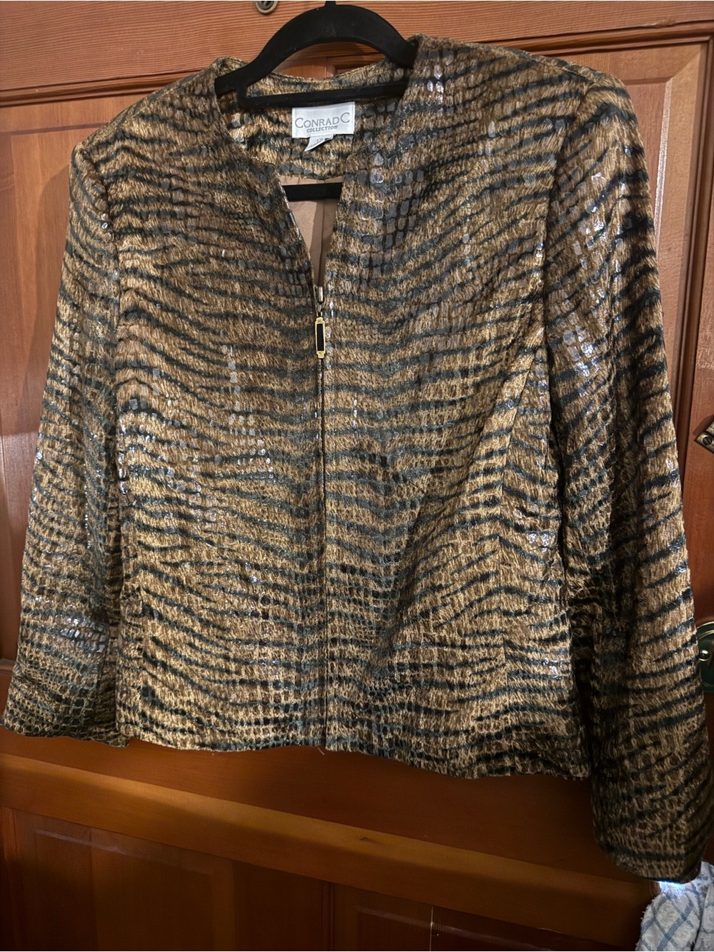 Rado Brown and Black Tiger-Print Zip Jacket